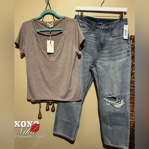 2-Piece Bundle: “OfLuck” Distressed Boyfriend Jeans & “Mia Joy” V-Neck Top